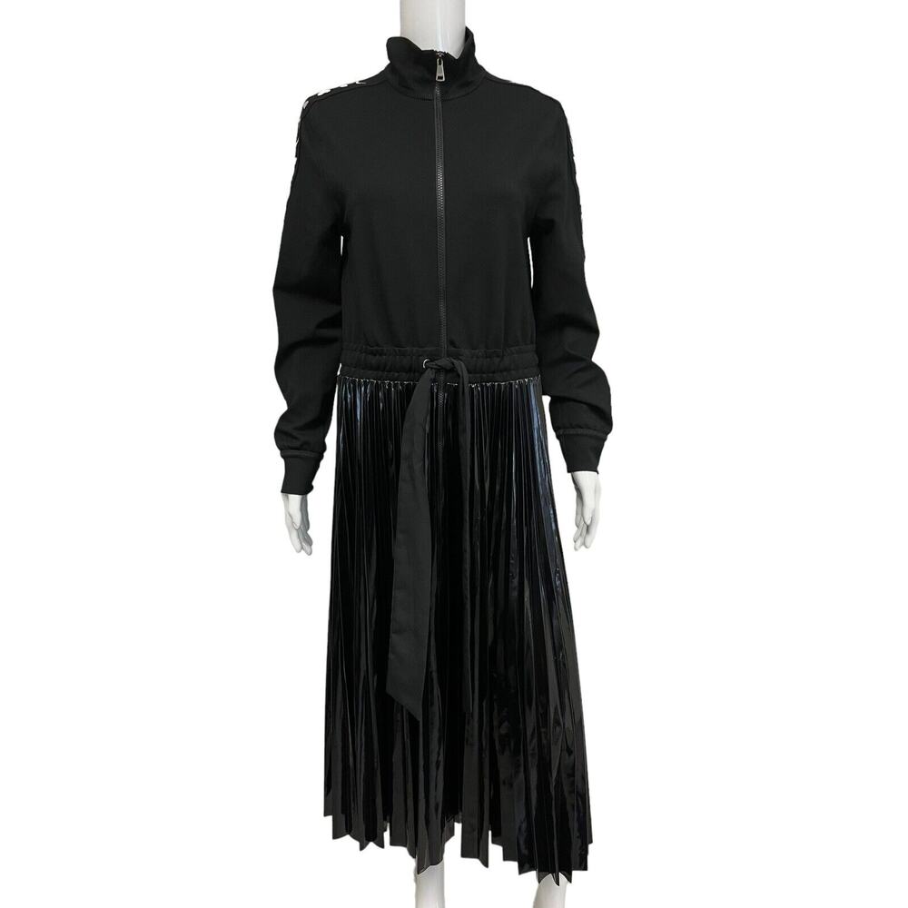 BEATRICE B Black Mixed Media Midi Pleated Sweatshirt Dress Size M US 6